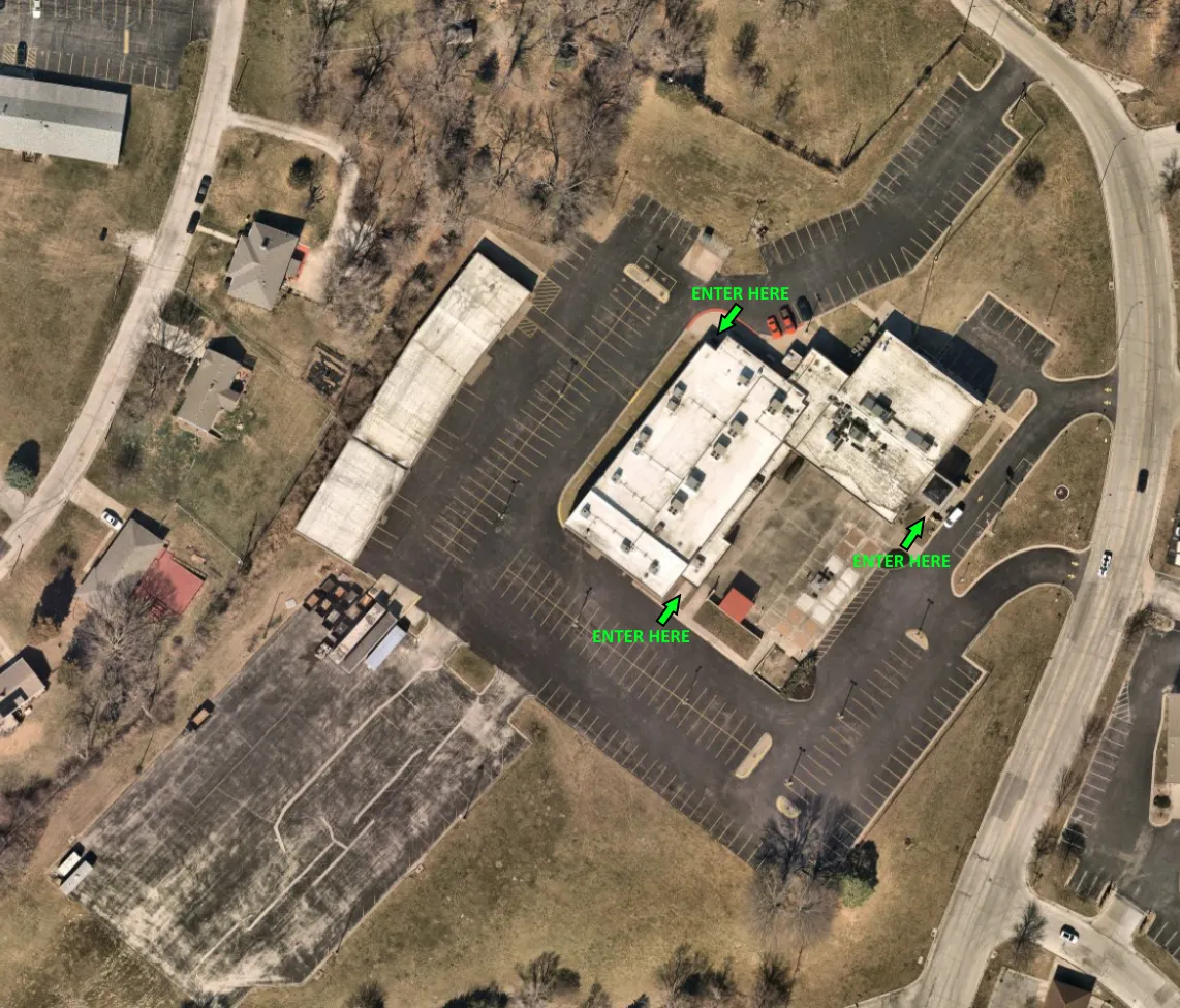 Aerial view of the parking around the building